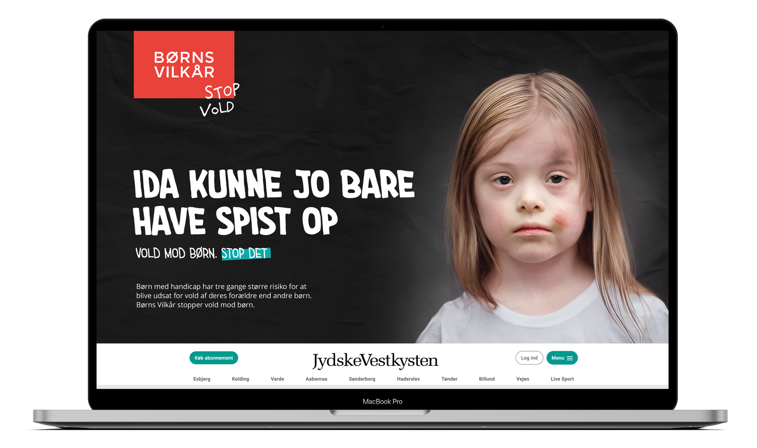 Upland Studio, Børns Vilkår, stopvold kampagne, Jyske Vestkysten annonce