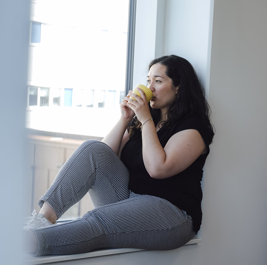 Upland-studio, Nationalt center for overvægt, kvinde med kaffe