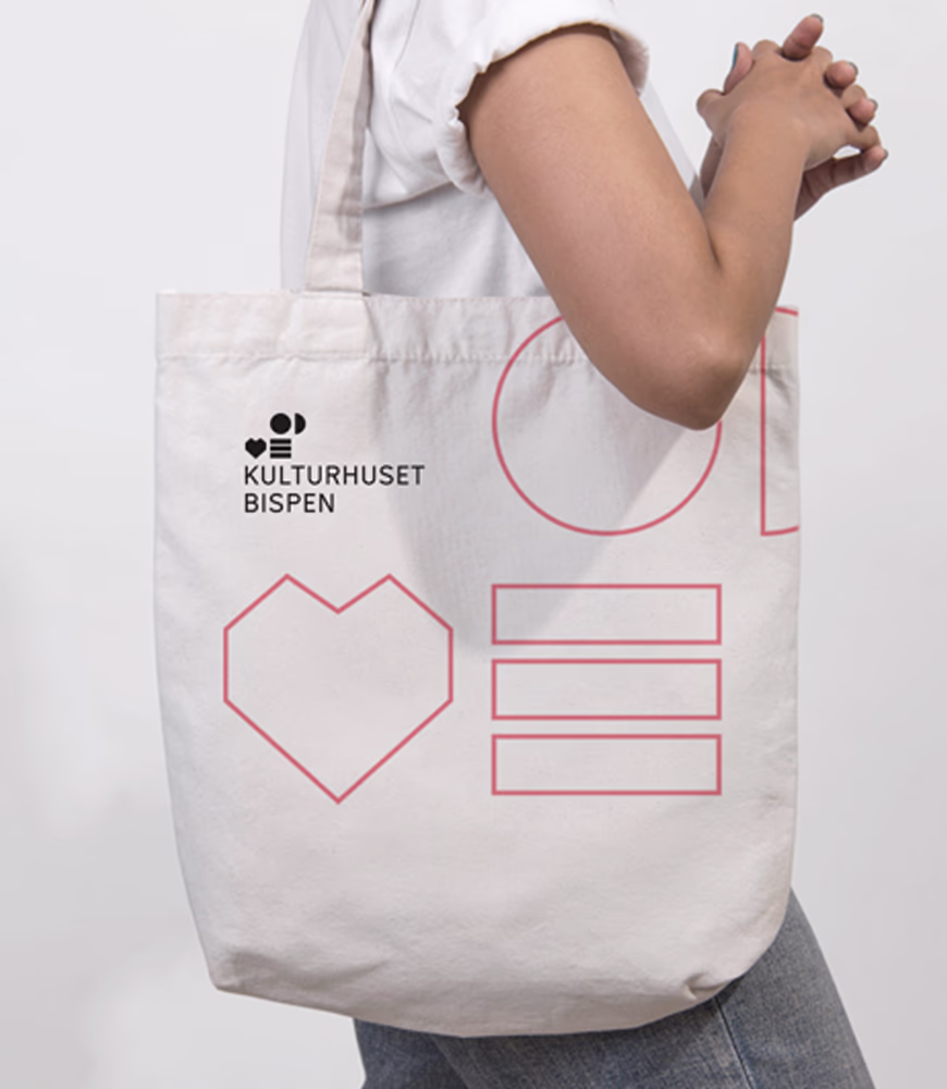 Upland_Bispen_kulturhus_bag Tote bag med Kulturhuset Bispens visuelle identitet